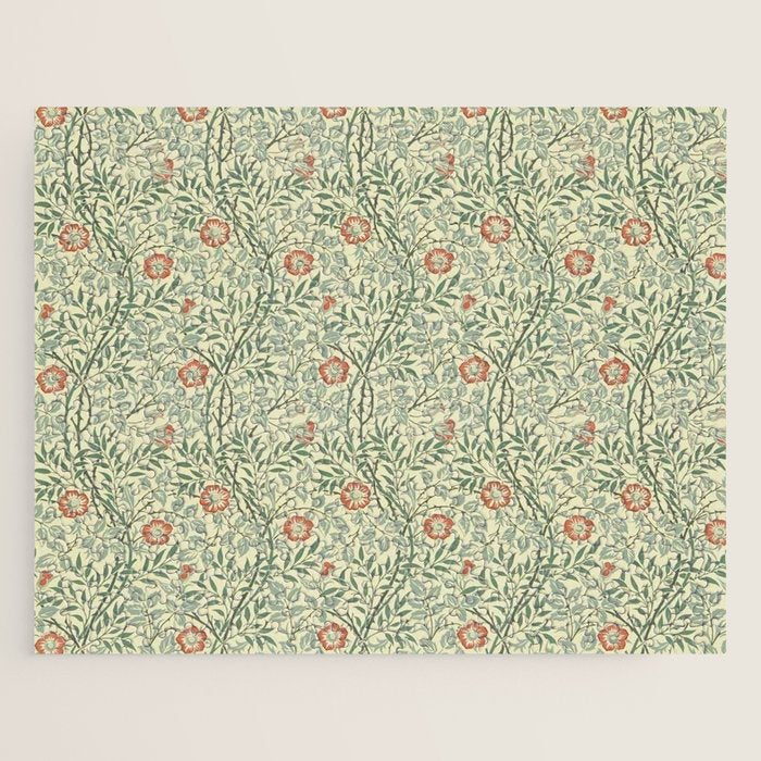 William Morris Sweet Briar Green Coral Jigsaw Puzzle Gallery Image 1