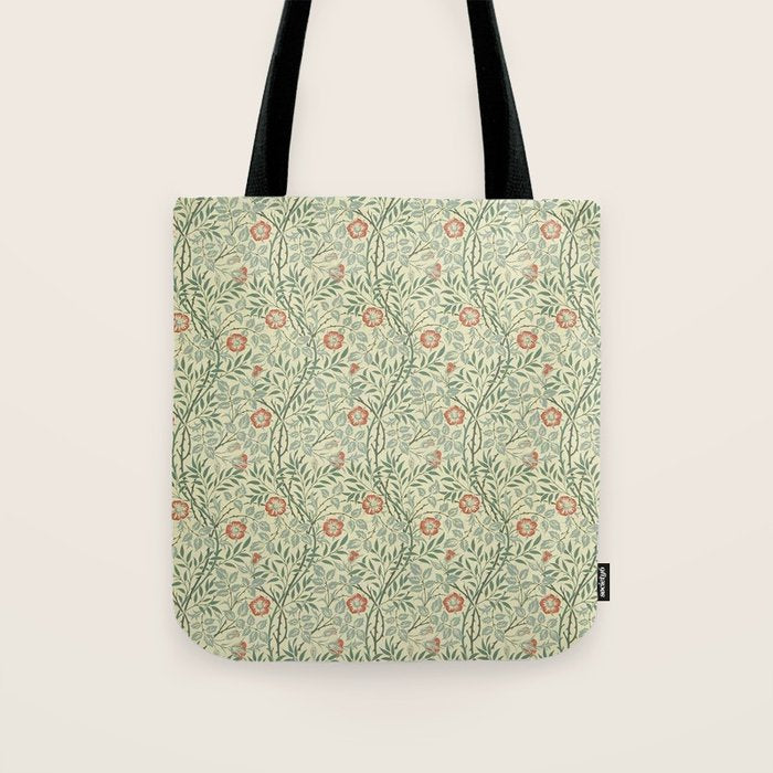 William Morris Sweet Briar Green Coral Tote Bag Gallery Image 1