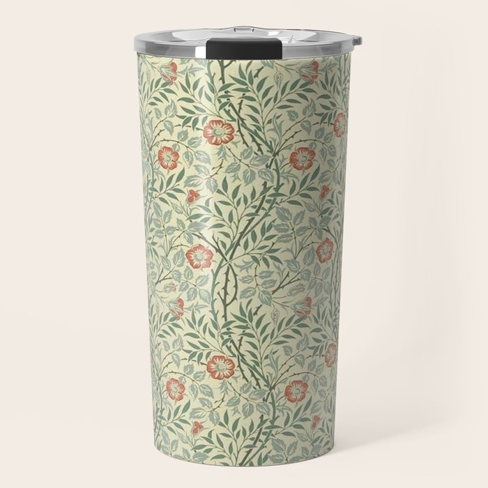 William Morris Sweet Briar Green Coral Travel Mug Gallery Image 1
