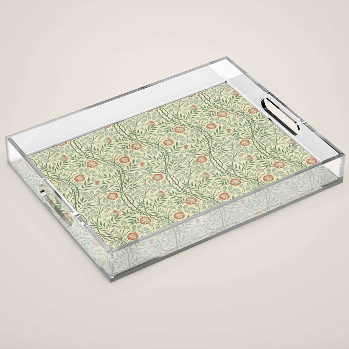 William Morris Sweet Briar Green Coral Acrylic Tray Gallery Image 1