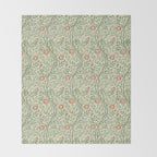 William Morris Sweet Briar Green Coral Throw Blanket Gallery Image 2