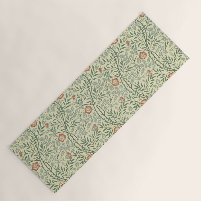 William Morris Sweet Briar Green Coral Yoga Mat Gallery Image 1