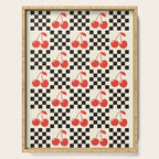 Red Cherries, Black & White Double Checker Serving Tray Gallery Image 1