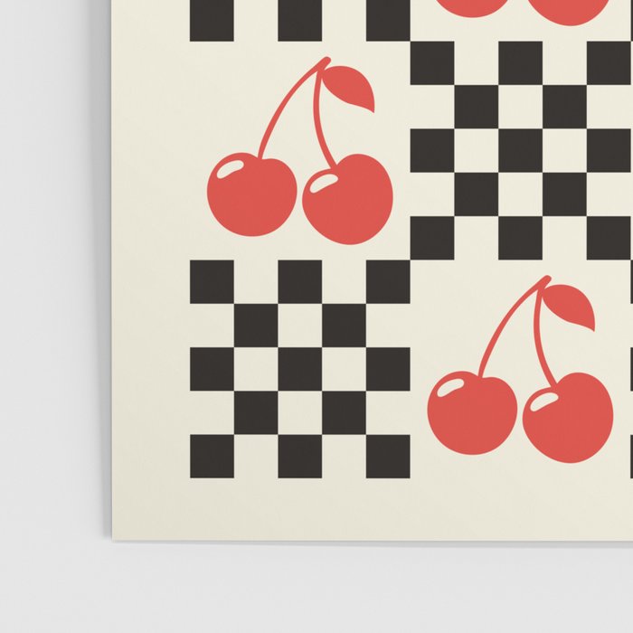 Red Cherries, Black & White Double Checker Poster Gallery Image 3