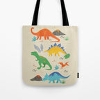 Jurassic Dinosaurs in Primary Colors Tote Bag Gallery Image 1