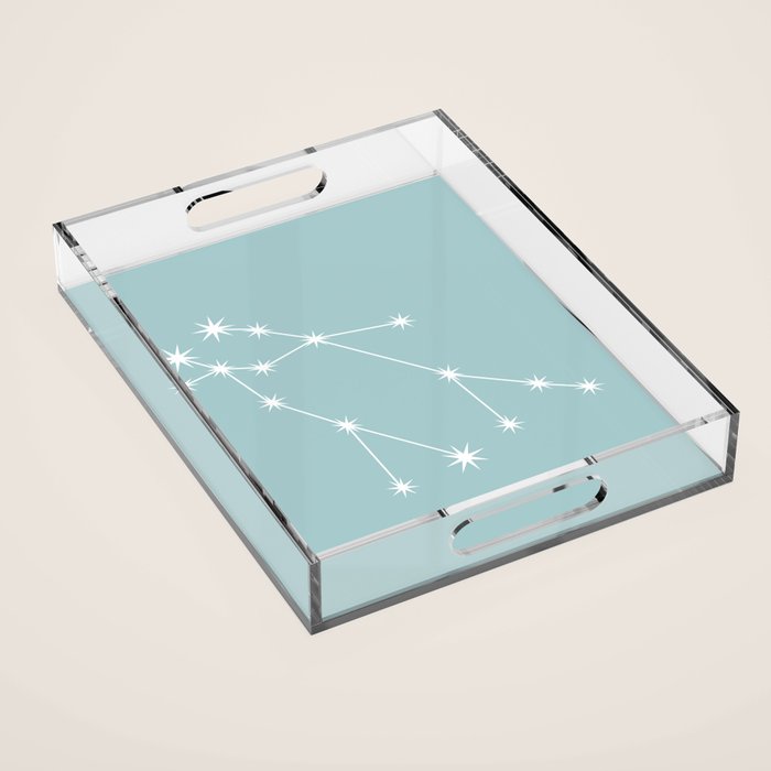 Gemini Zodiac Star Constellation Line Art Pastel Teal Acrylic Tray Gallery Image 1