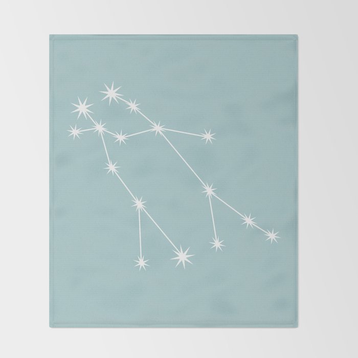 Gemini Zodiac Star Constellation Line Art Pastel Teal Throw Blanket Gallery Image 2