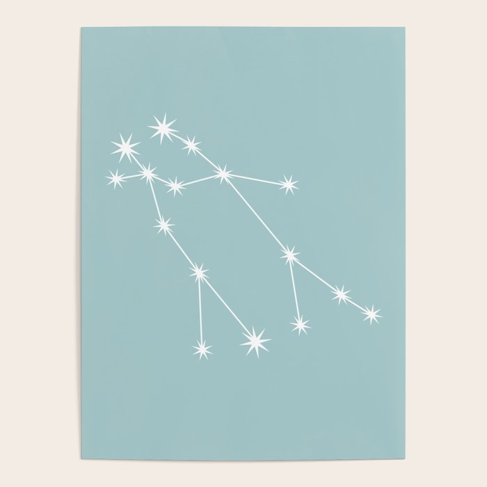 Gemini Zodiac Star Constellation Line Art Pastel Teal Poster Gallery Image 4