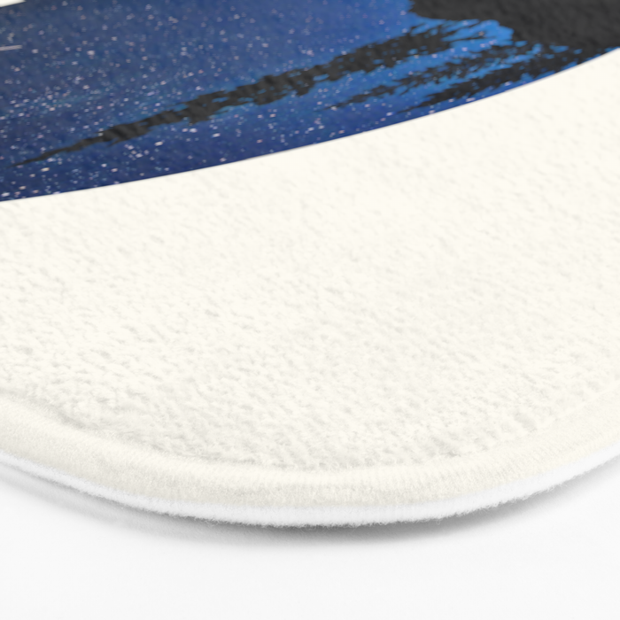Mid Century Modern Round Circle Photo Blue Star Night Sky Pine Tree Silhouette Bath Mat Gallery Image 3