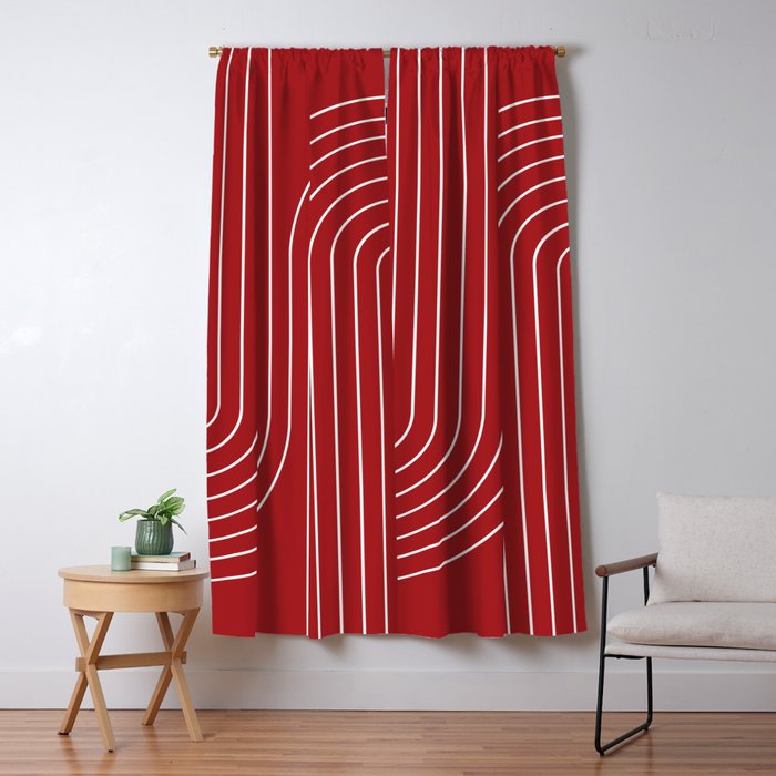 Minimal Line Curvature LXXX Ruby Red Mid Century Modern Arch Abstract Window Curtain Gallery Image 1