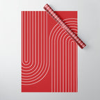 Minimal Line Curvature LXXX Ruby Red Mid Century Modern Arch Abstract Wrapping Paper Gallery Image 1