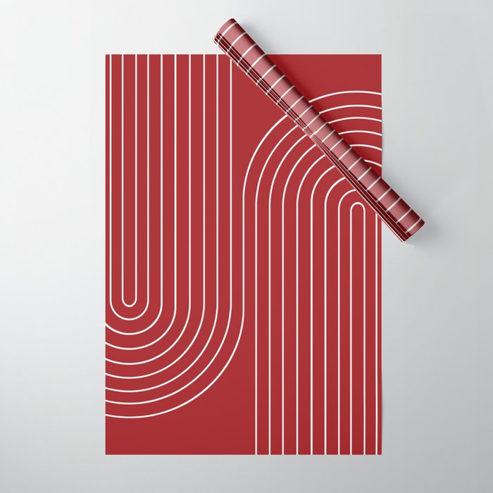 Minimal Line Curvature LXXX Ruby Red Mid Century Modern Arch Abstract Wrapping Paper Gallery Image 1