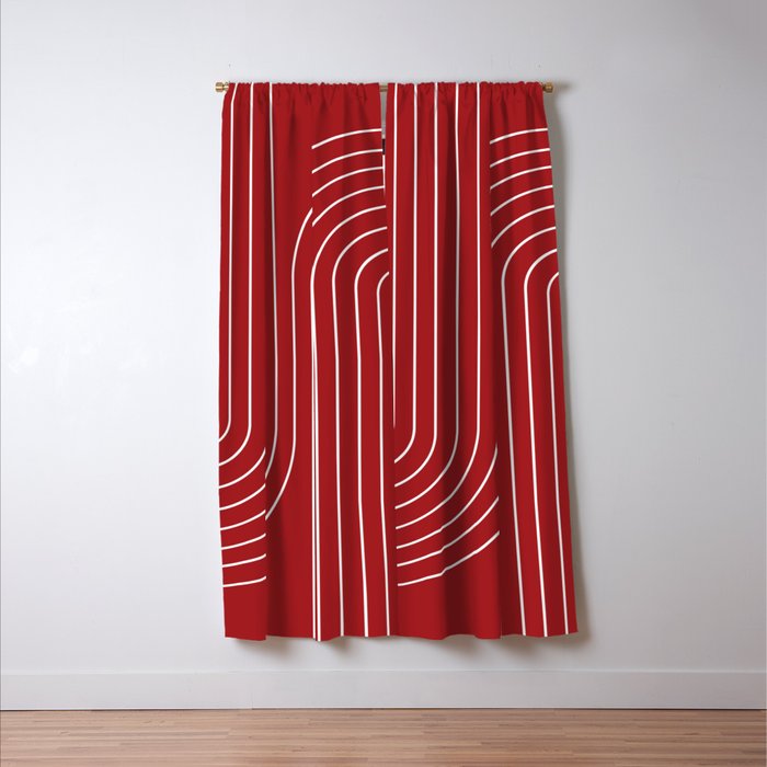 Minimal Line Curvature LXXX Ruby Red Mid Century Modern Arch Abstract Window Curtain Gallery Image 3