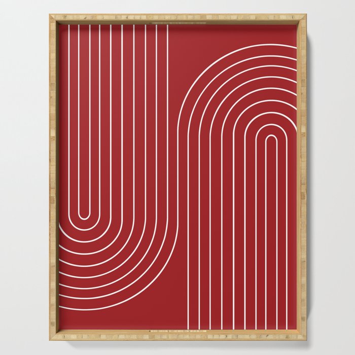 Minimal Line Curvature LXXX Ruby Red Mid Century Modern Arch Abstract Serving Tray Gallery Image 1