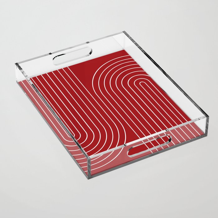 Minimal Line Curvature LXXX Ruby Red Mid Century Modern Arch Abstract Acrylic Tray Gallery Image 1