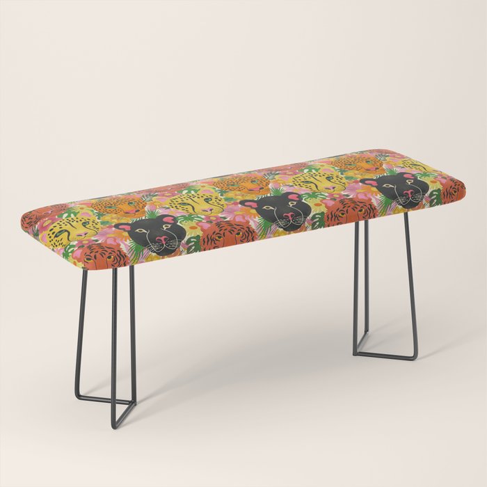 Maximalist Jungle Tiger Cheetah Leopard and Jaguar Bench Gallery Image 1
