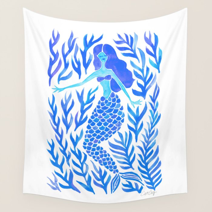 Kelp Forest Mermaid - Blue Palette Wall Tapestry Gallery Image 1