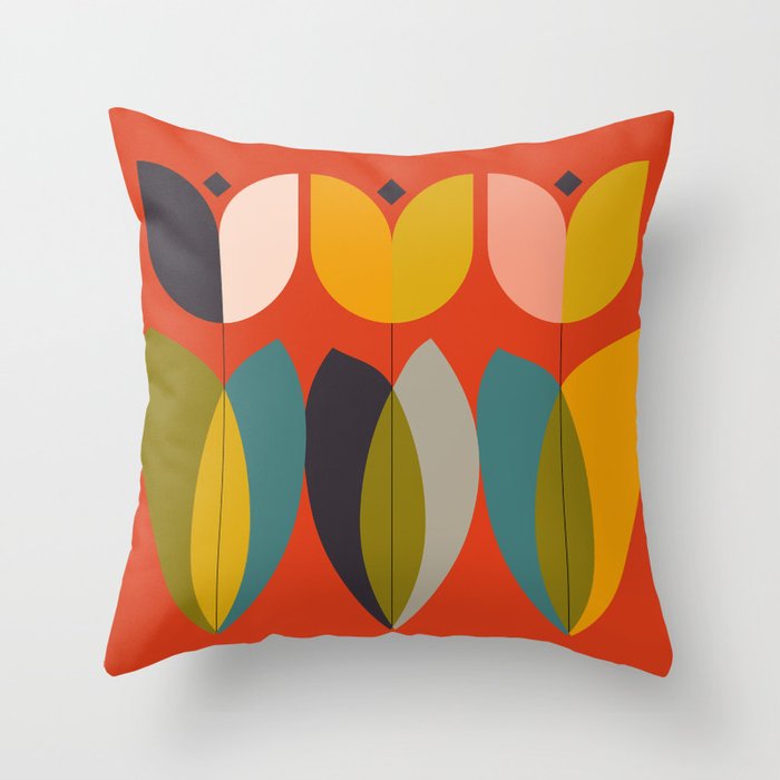 mid century bauhaus floral large 1 Throw Pillow Gallery Image 1