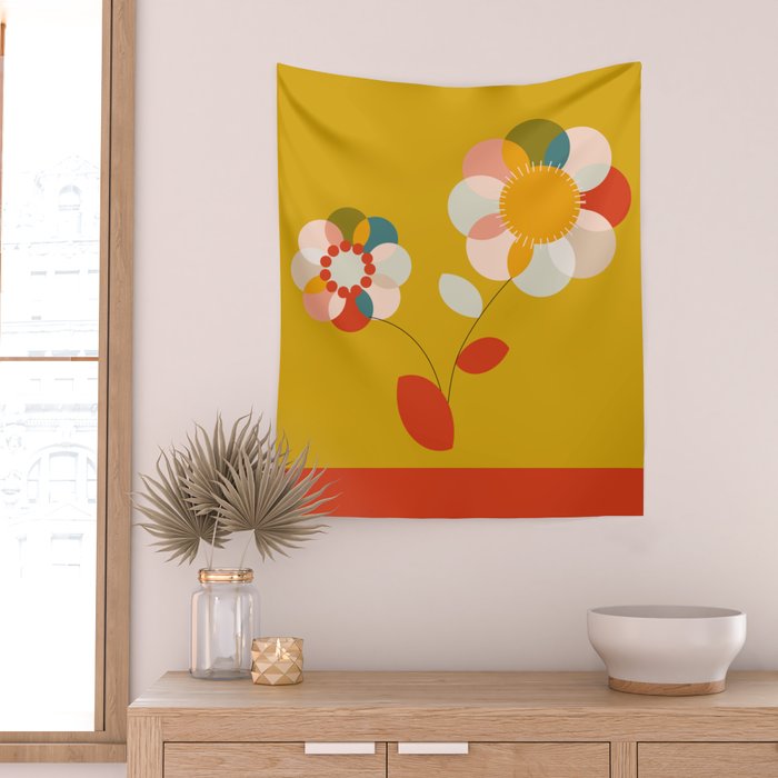 mid century bauhaus floral large 1 Wall Tapestry Gallery Image 2