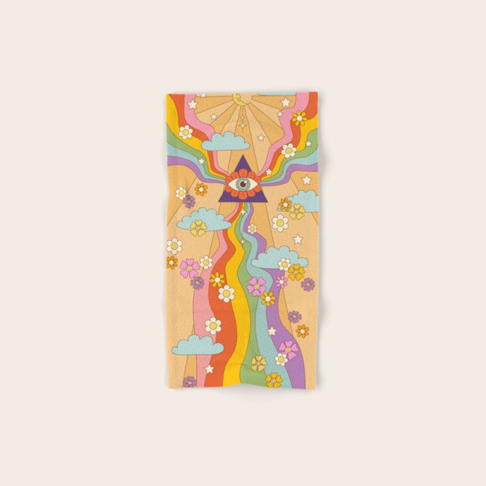retro hippie boho rainbow print  Bath Towel Gallery Image 1