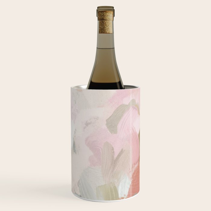 Time to Bloom - Forest Green Fuchsia Blush Pink Abstract Flower Spring Painting Art Wine Chiller Gallery Image 1