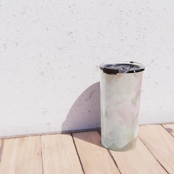 Time to Bloom - Forest Green Fuchsia Blush Pink Abstract Flower Spring Painting Art Travel Mug Gallery Image 4
