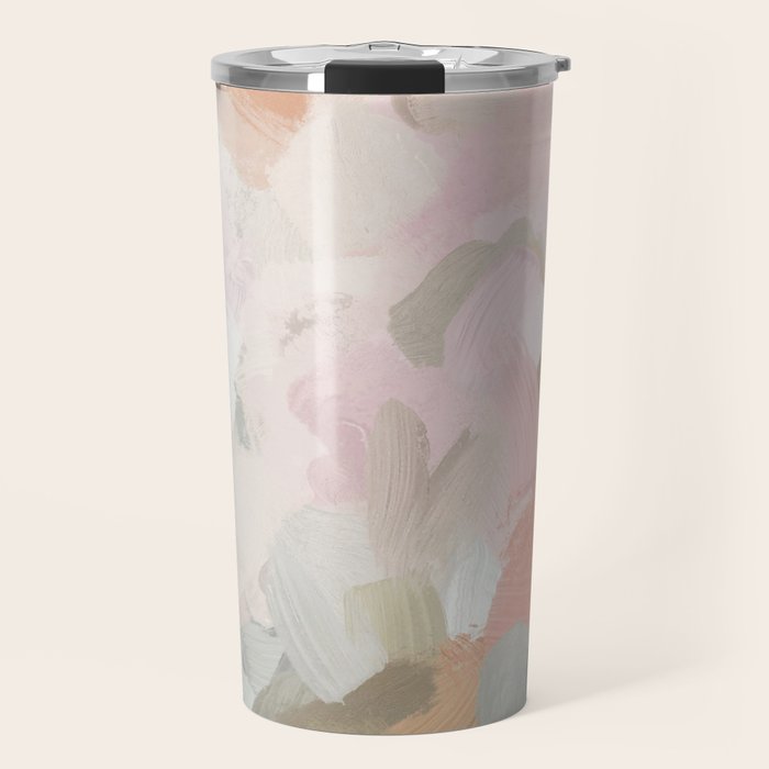 Time to Bloom - Forest Green Fuchsia Blush Pink Abstract Flower Spring Painting Art Travel Mug Gallery Image 1