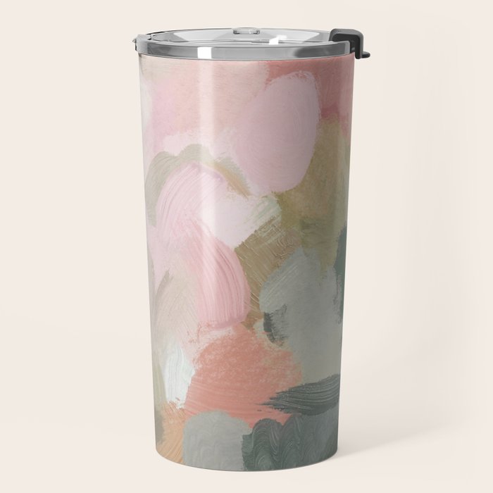 Time to Bloom - Forest Green Fuchsia Blush Pink Abstract Flower Spring Painting Art Travel Mug Gallery Image 2