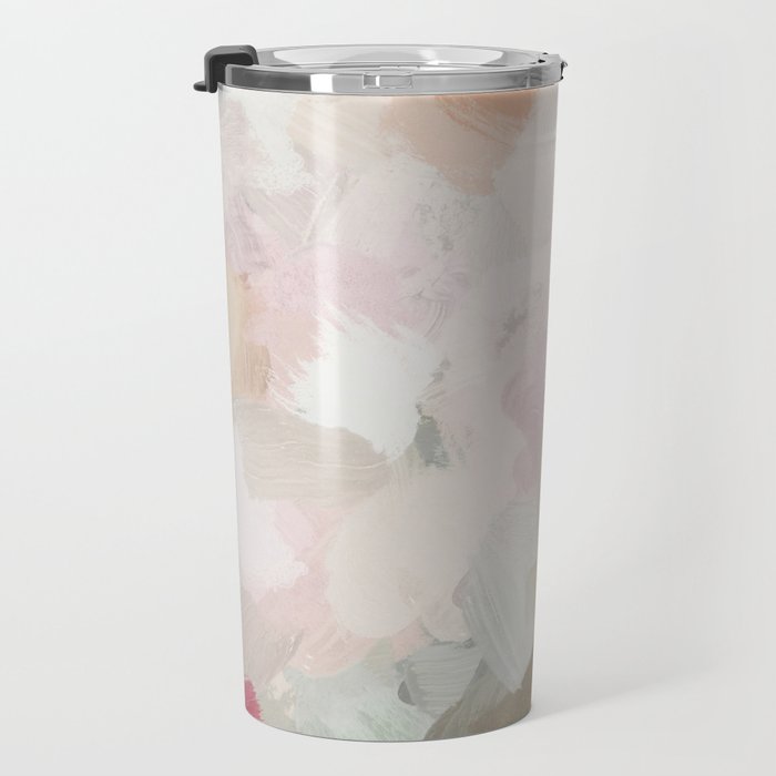Time to Bloom - Forest Green Fuchsia Blush Pink Abstract Flower Spring Painting Art Travel Mug Gallery Image 3