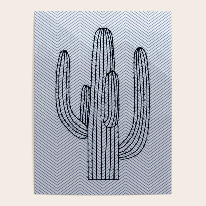 Deserted Cactus - chevron slate Poster Gallery Image 1