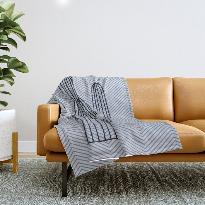 Deserted Cactus - chevron slate Throw Blanket Gallery Image 1