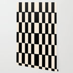 Long Blocks Retro Modern Geometric Checked Pattern in Black and Almond Cream Wallpaper Gallery Image 2