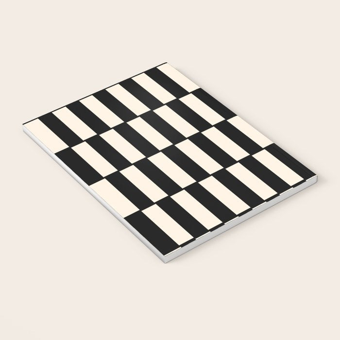 Long Blocks Retro Modern Geometric Checked Pattern in Black and Almond Cream Notebook Gallery Image 3