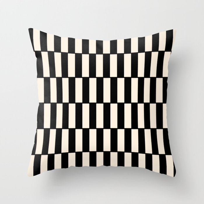 Long Blocks Retro Modern Geometric Checked Pattern in Black and Almond Cream Throw Pillow Gallery Image 6