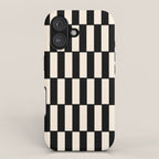 Long Blocks Retro Modern Geometric Checked Pattern in Black and Almond Cream iPhone Case Gallery Image 1