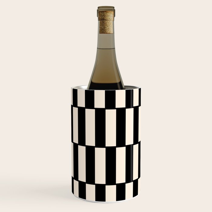 Long Blocks Retro Modern Geometric Checked Pattern in Black and Almond Cream Wine Chiller Gallery Image 1