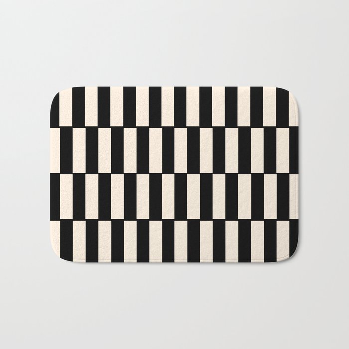 Long Blocks Retro Modern Geometric Checked Pattern in Black and Almond Cream Bath Mat Gallery Image 1