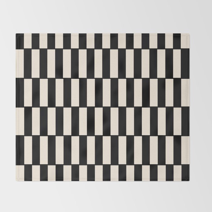 Long Blocks Retro Modern Geometric Checked Pattern in Black and Almond Cream Throw Blanket Gallery Image 2