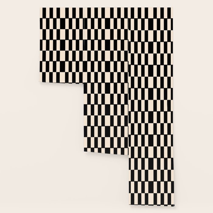 Long Blocks Retro Modern Geometric Checked Pattern in Black and Almond Cream Wallpaper Gallery Image 3