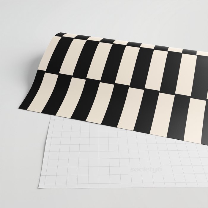 Long Blocks Retro Modern Geometric Checked Pattern in Black and Almond Cream Wrapping Paper Gallery Image 2