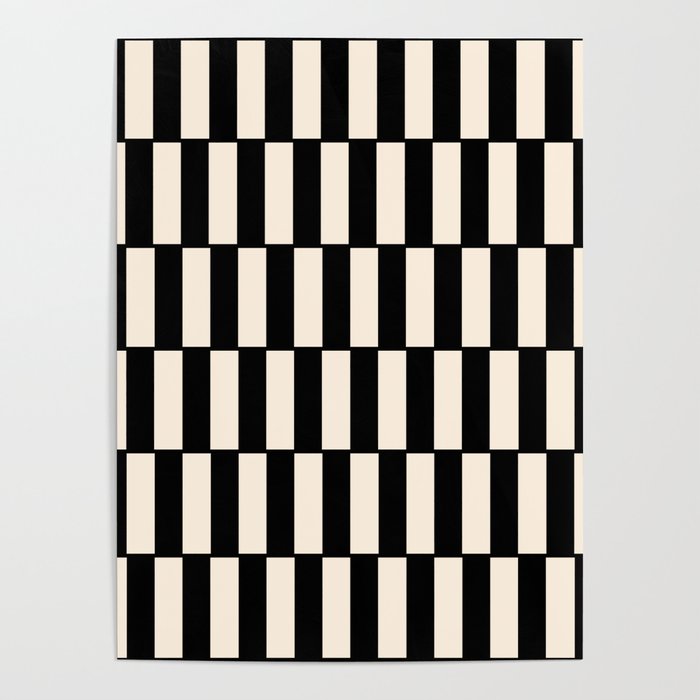 Long Blocks Retro Modern Geometric Checked Pattern in Black and Almond Cream Poster Gallery Image 4