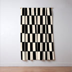 Long Blocks Retro Modern Geometric Checked Pattern in Black and Almond Cream Window Curtain Gallery Image 3