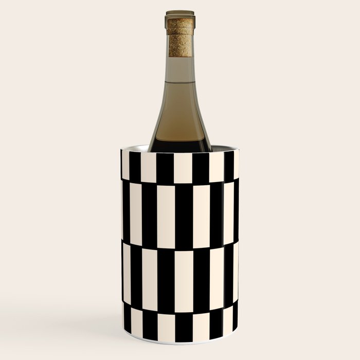 Long Blocks Retro Modern Geometric Checked Pattern in Black and Almond Cream Wine Chiller Gallery Image 3