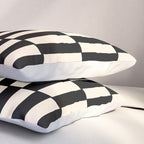 Long Blocks Retro Modern Geometric Checked Pattern in Black and Almond Cream Pillow Sham Gallery Image 3