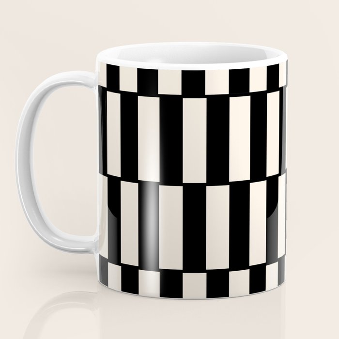 Long Blocks Retro Modern Geometric Checked Pattern in Black and Almond Cream Coffee Mug Gallery Image 3