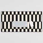 Long Blocks Retro Modern Geometric Checked Pattern in Black and Almond Cream Desk Mat Gallery Image 1