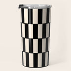Long Blocks Retro Modern Geometric Checked Pattern in Black and Almond Cream Travel Mug Gallery Image 3