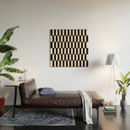 Long Blocks Retro Modern Geometric Checked Pattern in Black and Almond Cream Wood Wall Art Gallery Image 2