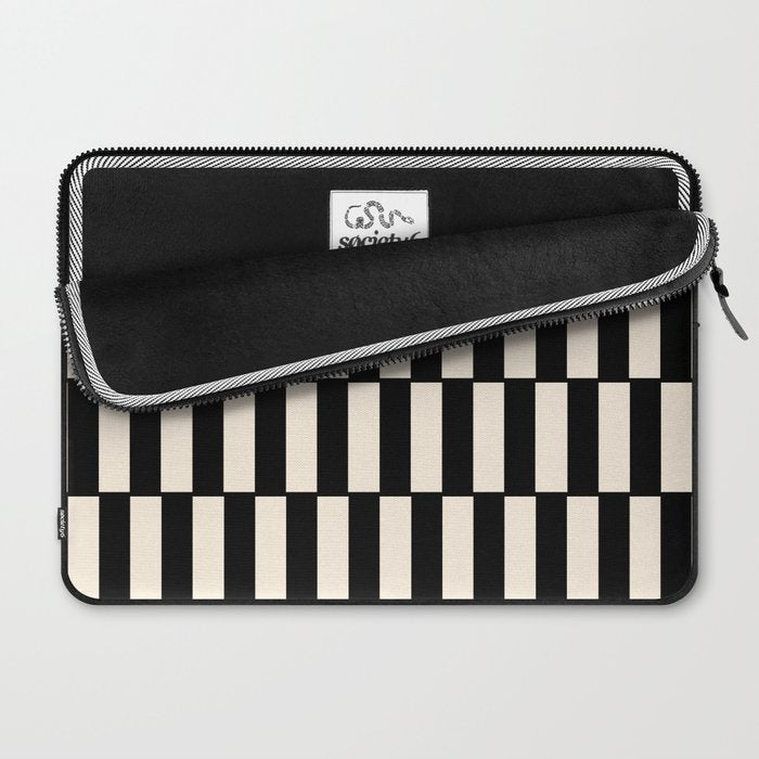 Long Blocks Retro Modern Geometric Checked Pattern in Black and Almond Cream Laptop Sleeve Gallery Image 2