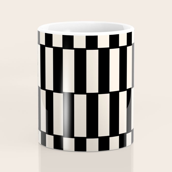 Long Blocks Retro Modern Geometric Checked Pattern in Black and Almond Cream Coffee Mug Gallery Image 4